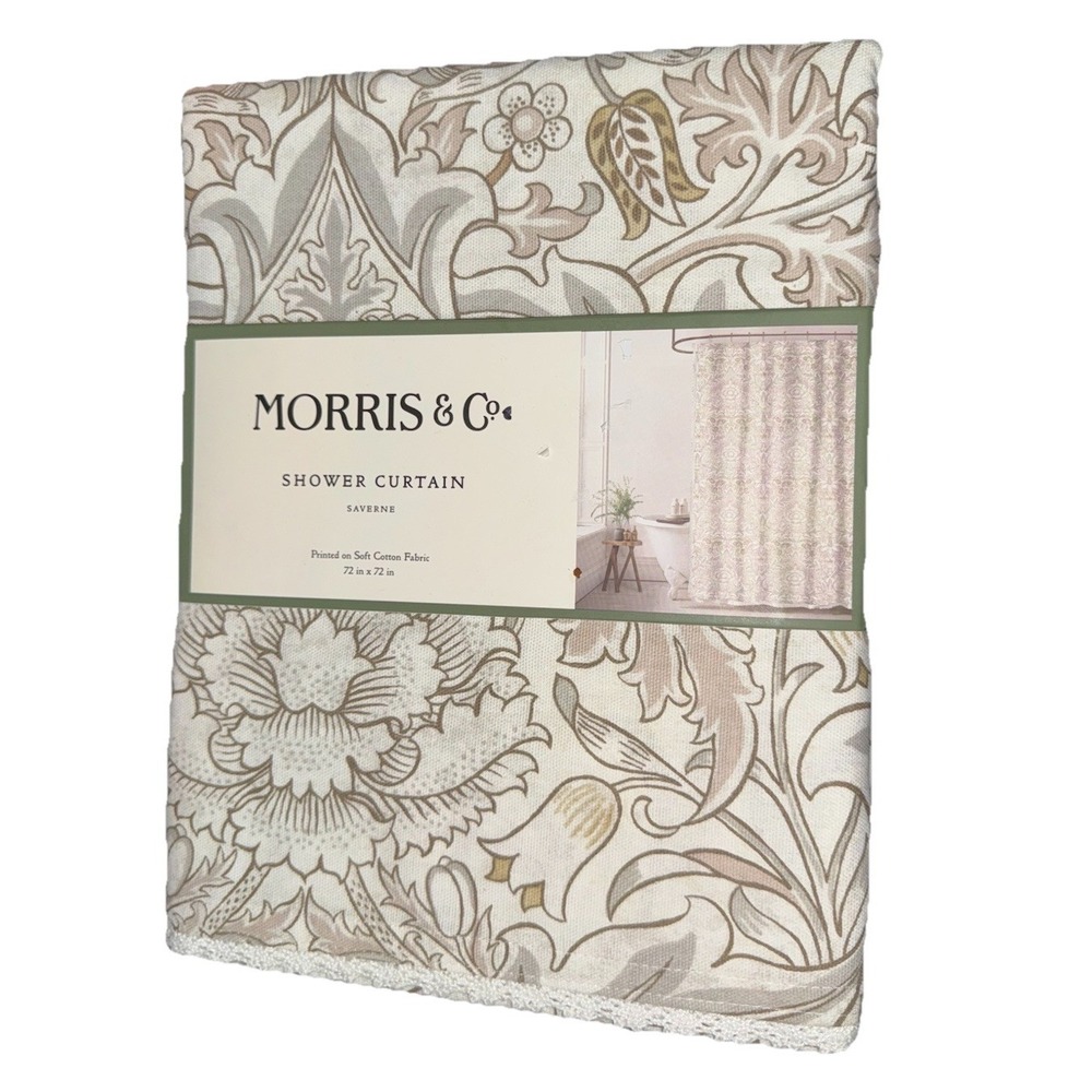 MORRIS & CO. Shower Curtain Floral SAVERNE Crocheted Trim Woven Cotton Shirley
